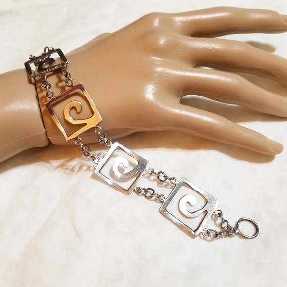 Vtg Modernist 925 Sterling Mexico Bracelet - Picture 2 of 6